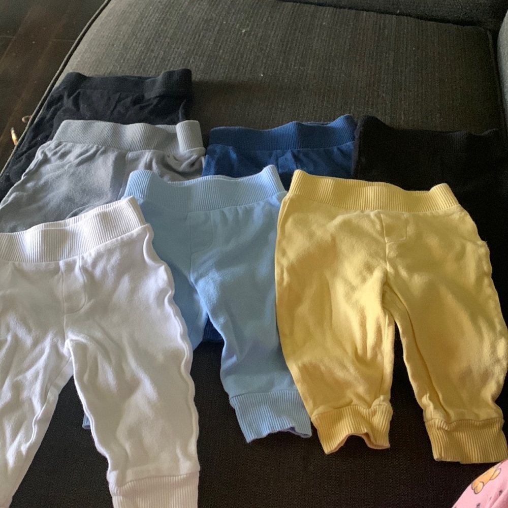 Baby pants seven pairs all the same style and different colors size 0-3 months